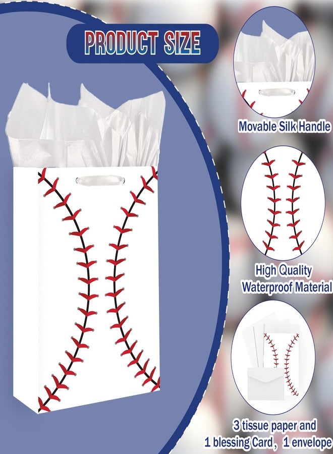 GOLDCROW Baseball Gift Bag with Birthday Card - Large Baseball Party Favor Bags, Includes Tissue Paper & Envelope - for Boys Birthday, Sports Events, Team Gifts (Goodie Bags, Wrapping Paper Alternative) - Image 4